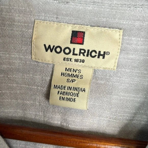 WOOLRICH Mens Grey Marled Chambray Button Up Shirt Short Sleeves Cotton Preppy S - Picture 8 of 11